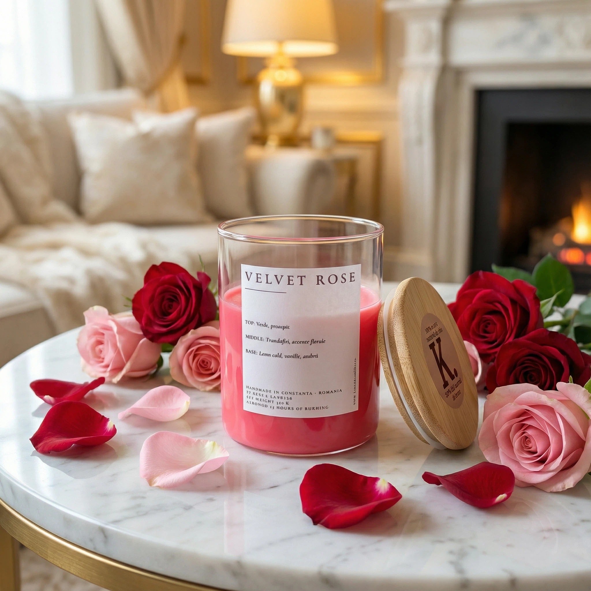 Lumânare VELVET ROSE/350g - Trandafiri, Vanilie, Ambră